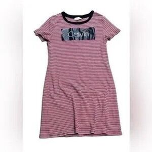 Vintage Calvin Klein Tshirt‎ Dress Sz M Women's Striped Red Black Cotton